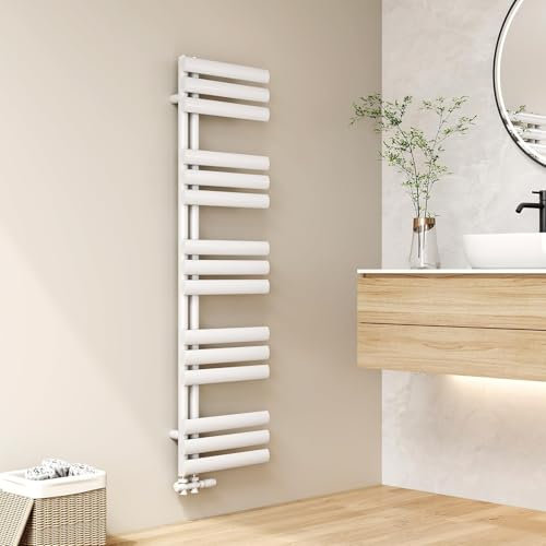 EMKE Scaldasalviette bagno ad acqua calda, tubo ovale, 143x40cm, radiatore da bagno a tubo ovale, scaldasalviette da bagno, termoarredo bagno acqua calda, 484W, bianco