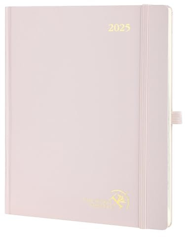POPRUN Agenda 2025 Settimanale Verticale 26,5 x 21,5 cm, Copertina Rigida, Weekly Planner 2025 con Tag Mensili, Carta Spessa da 100 GSM, Rosa Chiaro