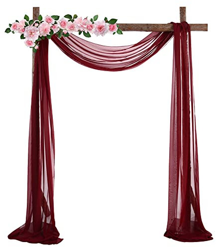 Lidzopas 1 Stück/2 Stück 70 x 550 cm elastischer Chiffon-Bogen Vorhang für Hochzeitsdekoration, Bühnenhintergrund, Stoff, Gaze-Vorhang, Weinrot, 1 Stück