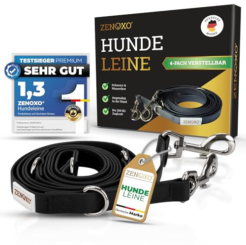 ZENOXO® [3m] Hundeleine | Schmutz- & wasserfest - Für mittlere & große Hunde - 4-Fach verstellbare Laufleine & Umhängeleine