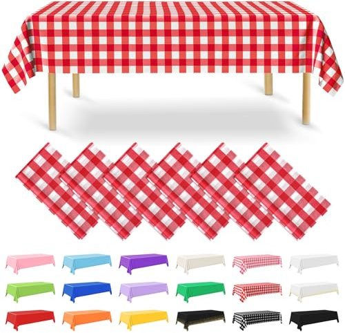NACHLYNN 6 Stück Einweg Tischdecke 137 x 274 cm Rot Weiß Kariert Rechteckige Tischabdeckung Wasserdicht Gartentischdecke für Festivals Party Hochzeiten Brautpartys Geburtstag Dekorationen