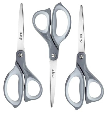 LIVINGO Paper Scissors - Comfort Grip Stationery Shears for School Home Craft - Ultra Sharp Stainless Steel Heavy Duty Blade Cutting Wrapping Photos Fabric Material, Grey