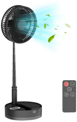 Portable Oscillant Ventilateur sur Pied Silencieux avec Télécommande - Pliable Ventilateurs avec Minuterie USB 10800mAh Rechargeable Table Fan pour Chambre Bureau Voyage