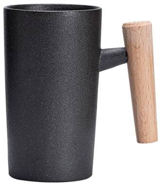 Jarsense Ceramic Coffee Mug Handmade Glaze Large Porcelain Tea Cup with Wooden Handle Microwave and Dishwasher Safe for Birthday Anniversarie Christmas Gifts(Black)
