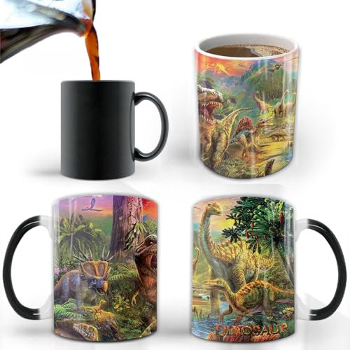 Hitzeempfindliche süße Dinosaurier-Kaffeetasse, Dinosaurier-Farbwechsel-Kaffeetasse, bunt, tolle Teetasse für Jungen, Mädchen, Tochter, Ehemann, Mutter, Geburtstagsgeschenke, Freunde, 350 ml
