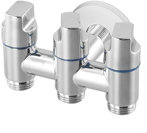 Válvula de ángulo de inyección de agua de tres vías, válvula de ángulo de entrada y tres salidas, válvula multifunción para baño, inodoro, agujeros separadores de tres vías (plateado)