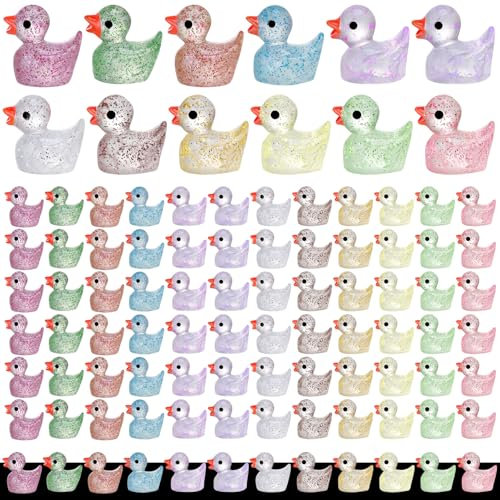 taonganui 120 Stück Mini Enten Harz Blitz 12 Farben Kleine Enten Miniatur Harz Enten Mini Duck Small Duck Für Aquarium Garten Landschaft Puppenhaus Topfdekoration DIY