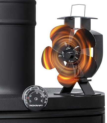InoKraft Wood Stove Fan for Fireplace, Heat Powered Wood Stove Fan Which Needs No Electricity, Bring Warmth in Winter, Includes Thermometer