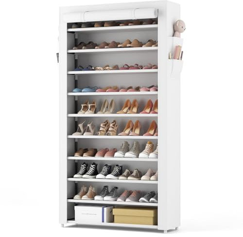 Vicye Zapatero Tela de 11 Niveles, Organizador de Zapatos con Funda de Tela, Zapatero Grande y Alto para 34-40 Pares Tacones Altos, Zapatillas, Adecuado para recibidor, Entrada, Blanco