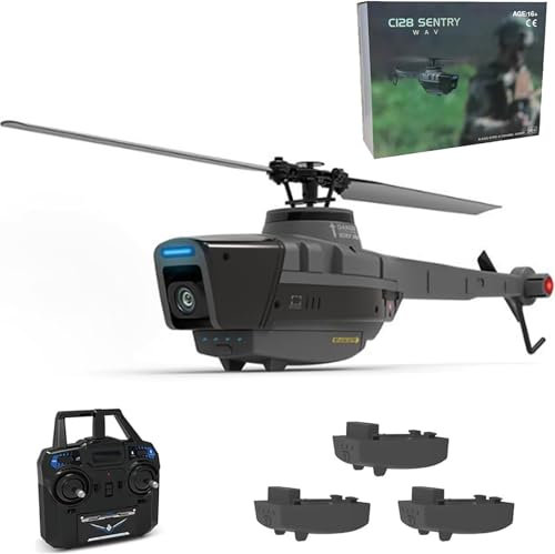 WEOUIO C128 RC Hubschrauber Modell mit 1080P Kamera, 2.4G RC 4CH 6-Achsen Gyro Drone Aerial Military Aircraft Helicopter Spielzeug mit für Anfänger Erwachsene Optical Flow Positioning - RTF