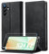 Lanhiem Handyhülle für Samsung Galaxy S24 FE Hülle mit Panzerglas, Premium PU Leder Schutzhülle, RFID Sperrung Flip Wallet Case für Samsung Galaxy S24 FE Klapphülle, Schwarz