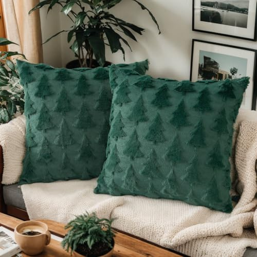 2 Stück Weihnachten Kissenbezug Home Deko 40 45 50 cm Weihnachtsdeko Kissenüberzug Winter Weicher Plüsch Kissenhülle Zierkissenbezüge Sofa Auto Bett Weihnachtskissenbezug (Grün, 40 x 40 cm, 2 Stück)