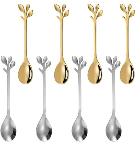 Kisstta 8 Stück Kaffeelöffel aus Edelstahl, Kleine Esslöffel 12cm, Gold und Silber löffel, Teelöffel für Küche, Kochen, Würze, Kaffee, Tee und Zucker
