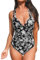 CUPSHE Damen Badeanzug V Ausschnitt Bauchweg Cutouts Doppelte Träger Überkreuzte Rückenbindung Einteilige Bademode Swimsuit Schwarz/Blumig M