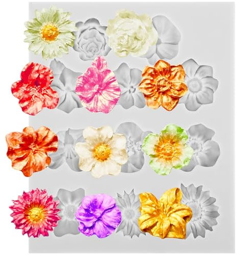 3D Blumem Silikonformen, Blumenform Epoxidharz Formen, Polymer Clay Form Silikon Fondant Form Set Moulds für Dekorative Kerzengießformen, Fondant Blumen Kuchenform mit 11 Blumen Hohlräu