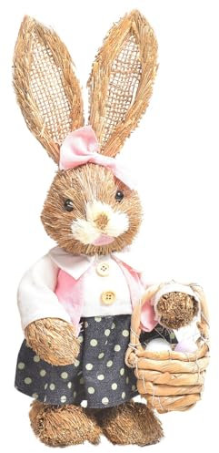 Generisch Stroh Osterhase handgemacht - Deko-Osterhase zur Osterdekoration - Strohfiguren für Ostern - Deko-Hase aus Stroh - süßes Hasenpaar - Hasenfiguren 32 cm (B)