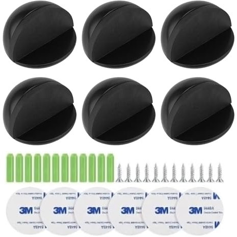 Türstopper Boden, 6 Stk Edelstahl Türstopper Boden Selbstklebend mit Gummipuffern, Door Stoppers für alle Hartböden zum Schutz von Türen Wänden Möbeln, mit Schrauben (Schwarz)