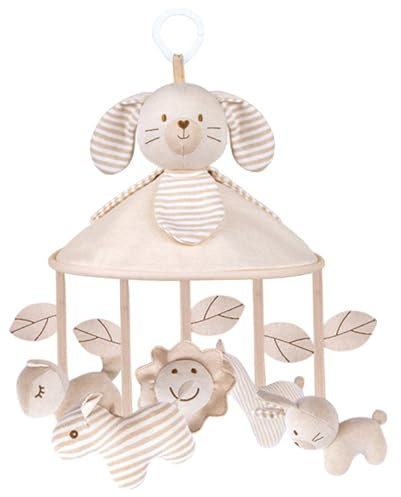 Heidouse Baby Crib Mobile, Spiral Cartoon Crib Toys Hanging with Music Box & BB Squeaker Rattles, Safe & Soft for Boys, Girls Gift, Not Include Battery, Rabbit