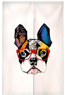 Türvorhang 2X42.5X180Cm Brillen Hund Japanische Deko Raumteiler Vorhang,Raumteiler Vorhang Tapisserie Für Die Heimtextilien,Küche Shop Tür Halber Vorhang