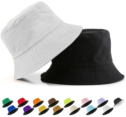 YOUYIKE Einfarbiger Fischerhut, Unisex, 2-in-1, waschbar, wendbar, Fischerhut, Baumwolle, verstellbar, Sonnenhut (DE/NL/SE/PL, Numerisch, 56, 58, Herren und Damen, Weiß)