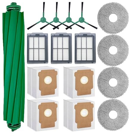 Odashen 16 pezzi di ricambio per iRobot Roomba Plus 505/405 Combo Accessori per aspirapolvere, 1 spazzola principale, 4 spazzole laterali, 3 filtro, 4 panni per mocio, 4 sacchetti per la polvere