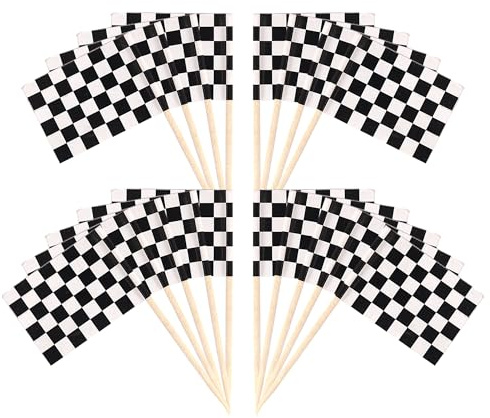 SYKYCTCY 100 Pack Checkered flag Cupcake Toppers Cars Cupcake Toppers Racing Toothpick Flag Cake Decorations Party Supplies