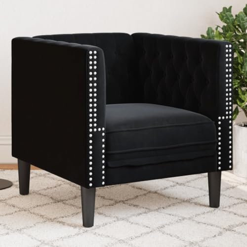MOBCANT Chesterfield-Sessel Schwarz Samt Wohnlandschaft Couch Couchgarnitur Schlafsofa für Wohnzimmer Empfangsraum Büro Schlafzimmer