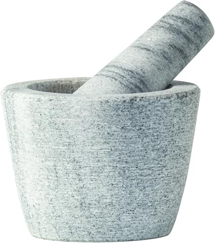 JADE TEMPLE 17439 Marmor Mörser mit Stössel, Steingut, Grau