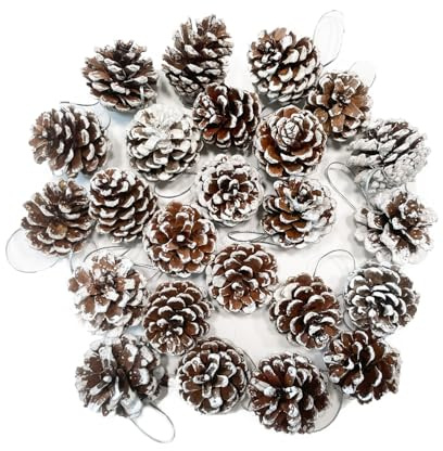 Kesxaus Tannenzapfen Weihnachten Kunstschnee Tannenzapfen 25 Stück ca.3-4cm | Groß Tannenzapfen Deko Weihnachtsschmuck für Weihnachtsdeko innen Weihnachtsbaum Deko Winterhochzeit Partei