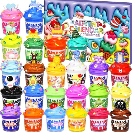 Calendrier de l'Avent Slime 2025, calendrier de l'Avent de Noël 24 pièces pour filles, calendrier de l'Avent 24 jours pour enfants, filles