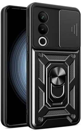 SNCLET Hülle für Oppo K12 5G Bumper Case Hard PC Handyhülle mit Schiebe Kameraschutz Ring-Ständer Anti-Kratz Hülle Armor Case Stoßfeste Schutzhülle für Oppo K12 5G,Schwarz