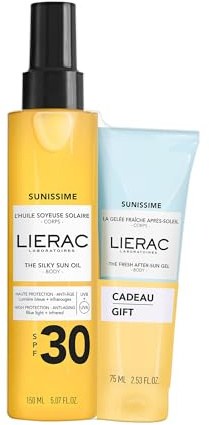 Lierac - Sunissime - Coffret Duo Solaire Huile Soyeuse SPF30 50ml + Gelée Fraîche Après-Soleil 75ml offerte - Soin Visage et Corps - Protège, Hydrate et Sublime la Peau - Texture Légère