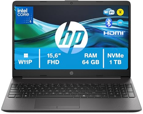 HP 250R G9, Computer Portatile Notebook, Intel Core 5 120U, 64GB RAM, 1TB SSD NVMe, Display 15.6'' Full HD, W11P