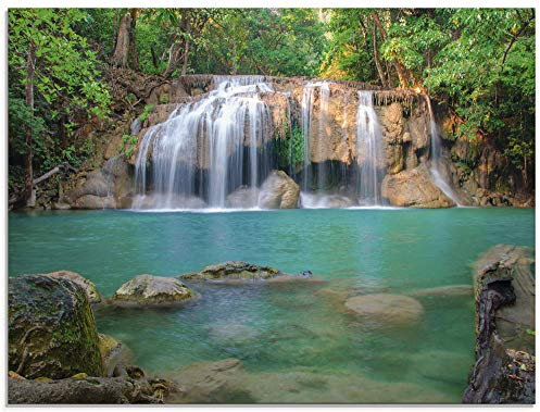 ARTland Wanddeko Glasbilder Wandbild Glas Bild einteilig 60x45 cm Querformat Natur Wald Dschungel Urwald Wasserfall Fluss Landschaft Thailand S6CI