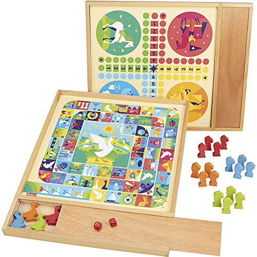 Jeujura 8117 - Juego de Mesa (4 Gansos, 16 Caballos, 2 a Partir de 3 años, Libro de Regla, Bandeja de Madera, 8117