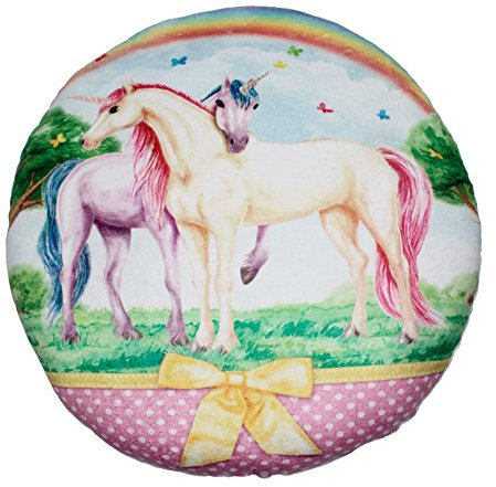 Haus und Deko Kinder Kuschelkissen Plüsch Kissen rund Ø ca. 30 cm Mädchen Einhorn Motiv in Blau (Rainbow)