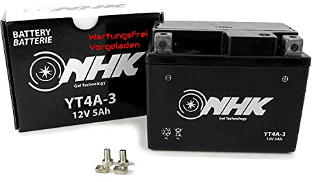 Wartungsfreie Gel Batterie 5Ah kompatibel mit Jet Force 50 C-Tech Darkside, Jet Force 50 C-Tech Ice Blade, Looxor 50 B1AABA 05- (YT4A-3)