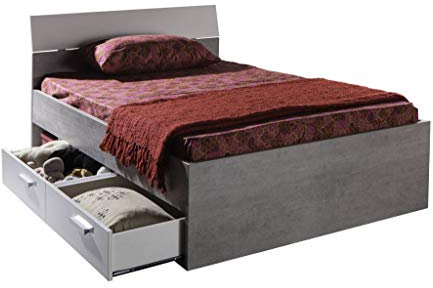 Composad | Letto Piazza e Mezza della Linea MIPIACE con 2 Cassetti Contenitori e 1 vano, Letto Contenitore, Dimensioni (LxAxP) 126,5x87x211,8 cm, Colore Cemento e Bianco Laccato, Made in Italy