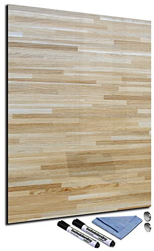 Glas-Magnettafel 60x80 Pinnwand mit Zubehör Whiteboard Büro Holz-Optik Büro Office Beige