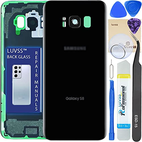 LUVSS Akkudeckel Kompatibel für Samsung Galaxy S8 Rückseite Glas Deckel Original Backcover Ersatz Reparatur Set SM-G950F (Schwarz)