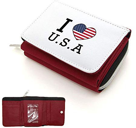 Mygoodprice Portefeuille à rabat porte-monnaie drapeau i love usa Rouge