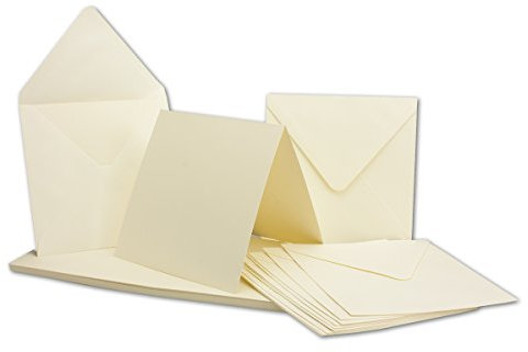 20 Falt-Karten Sets Quadratisch Creme-Weiß Doppel-Karte 13,5 x 13,5 cm - 240 g/m² mit Brief-Umschlägen 14 x 14 cm 120 g/m² Spitzklappe Nassklebung