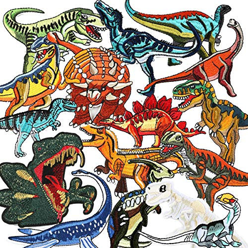 Bügelflicken Kinder, 16 Stück Dinosaurier Aufbügelflicken Bügelbilder Aufnäher Aufbügler Kinder Flicken Patches zum Aufbügeln Bügelpatches Applikation für DIY T-Shirt Jeans