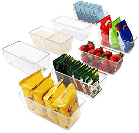 Kurtzy Kühlschrank Organizer Box Set für Küche, Schränke (8Stk) Plastik Organizer 20cm Lang, Ordnungssystem Transparent für Bad, Speisekammer, Gefrierschrank, Küchenschrank Organizer Schublade