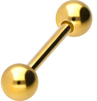 PIERCINGLINE Titan Barbell 2 KUGELN Piercing Stab Zunge Brust Intim Ohr Goldfarben 4 x 1,2 x 12 mm