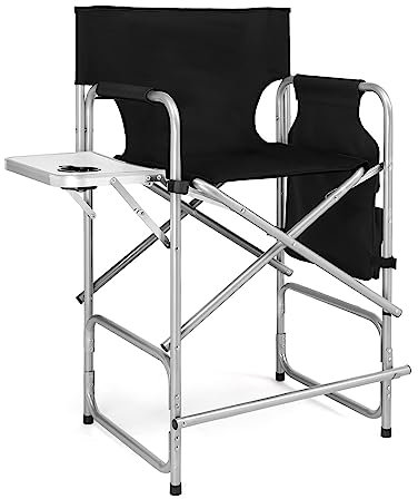 mefeir 26 Tall Folding Directors Chair with Side Table,Portable Makeup Artist Bar Height, Steel Frame 300 lbs Capacity, 19.2 D x 23.6 W x 40.5 H