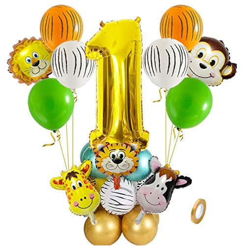 Jxuzh 22pcs Dschungel Deko Luftballons Safari Party Dekorationen 1. Geburtstag Junge Luftballons Tier Folienballons Xl Zahl 1 Zahlen Ballon Urwald Party Kinder Deko Dschungel Geburtstag Deko