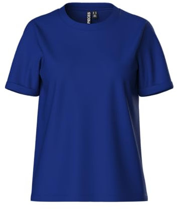 PIECES Pcria Ss Fold Up Solid Tee Noos Bc Femme T-shirt, Bleu Mazarine., S