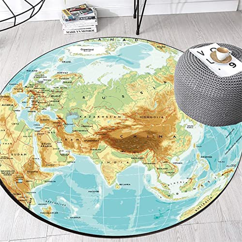 Runden Teppiche Weich Groß rutschfest Waschbar Teppich Weltkarte der blauen Erde für Wohnzimmer Kinderteppiche Runden Groß Schutzmatten ø 200CM