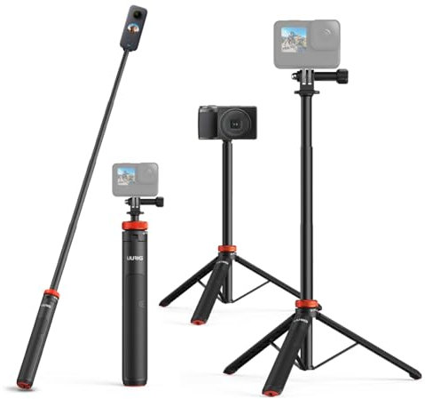 UURig Trípode de Palo Selfie Extensible para GoPro MAX Hero 10 9 8 7 6 5 4, dji Osmo Action, Insta 360 One R y más cámara de acción (50.7 Pulgadas)